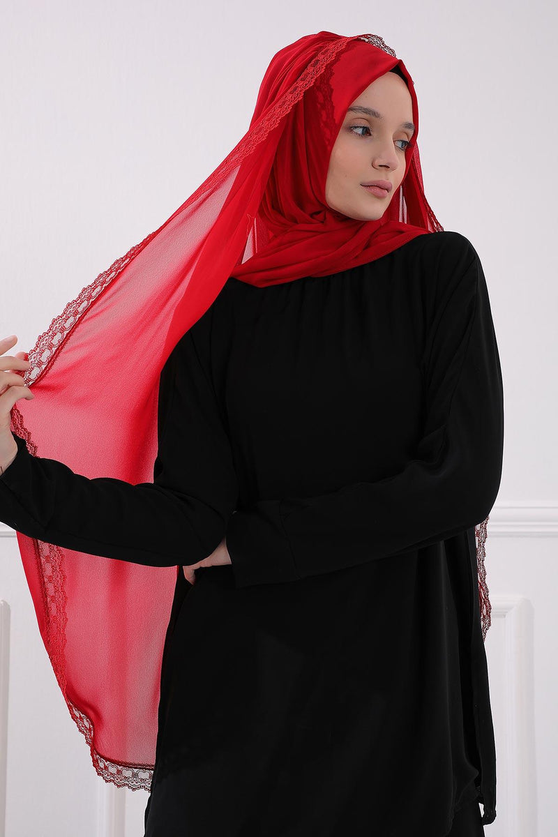 Shawl with Handmade Unique Lace Detail for Women Modesty Instant Chiffon Turban Cap Hat Head Wrap Premium Stylish Scarf,PS-20