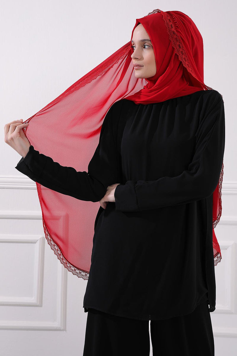 Shawl with Handmade Unique Lace Detail for Women Modesty Instant Chiffon Turban Cap Hat Head Wrap Premium Stylish Scarf,PS-20