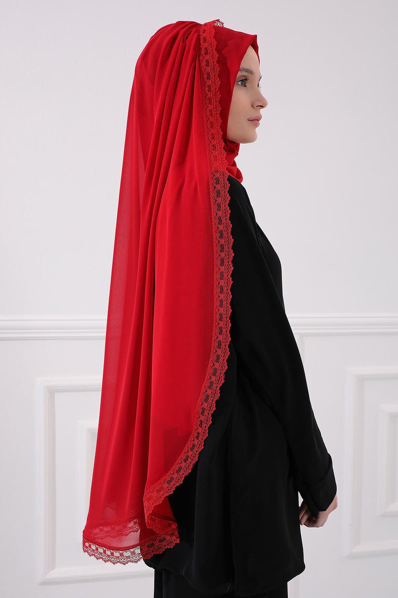 Shawl with Handmade Unique Lace Detail for Women Modesty Instant Chiffon Turban Cap Hat Head Wrap Premium Stylish Scarf,PS-20