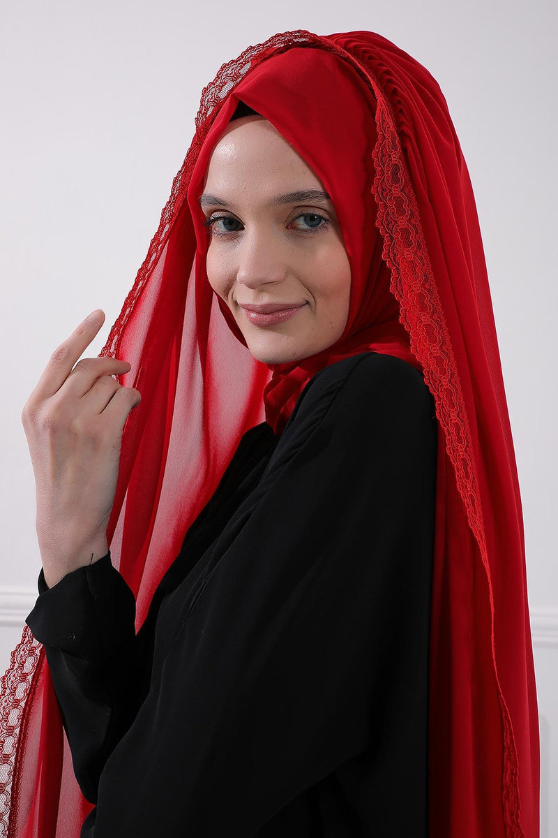 Shawl with Handmade Unique Lace Detail for Women Modesty Instant Chiffon Turban Cap Hat Head Wrap Premium Stylish Scarf,PS-20
