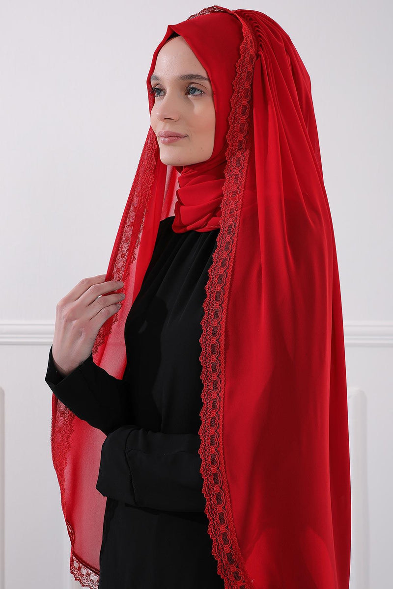 Shawl with Handmade Unique Lace Detail for Women Modesty Instant Chiffon Turban Cap Hat Head Wrap Premium Stylish Scarf,PS-20