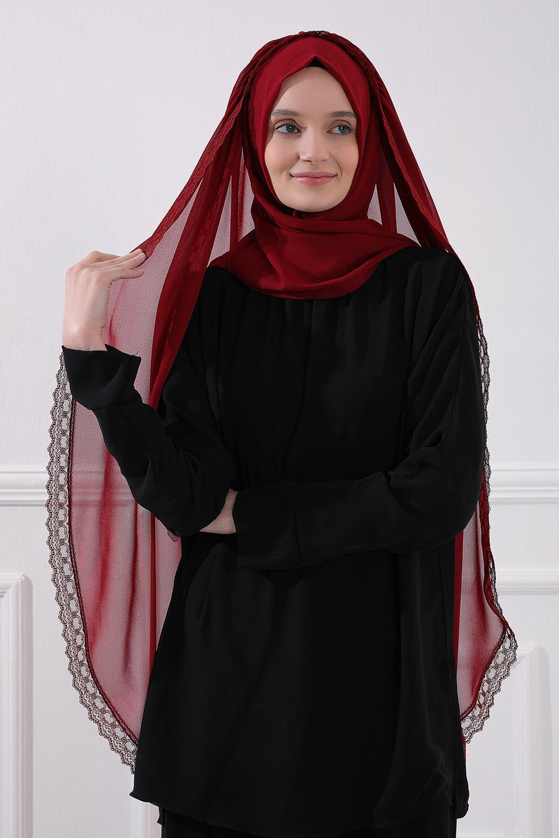 Shawl with Handmade Unique Lace Detail for Women Modesty Instant Chiffon Turban Cap Hat Head Wrap Premium Stylish Scarf,PS-20