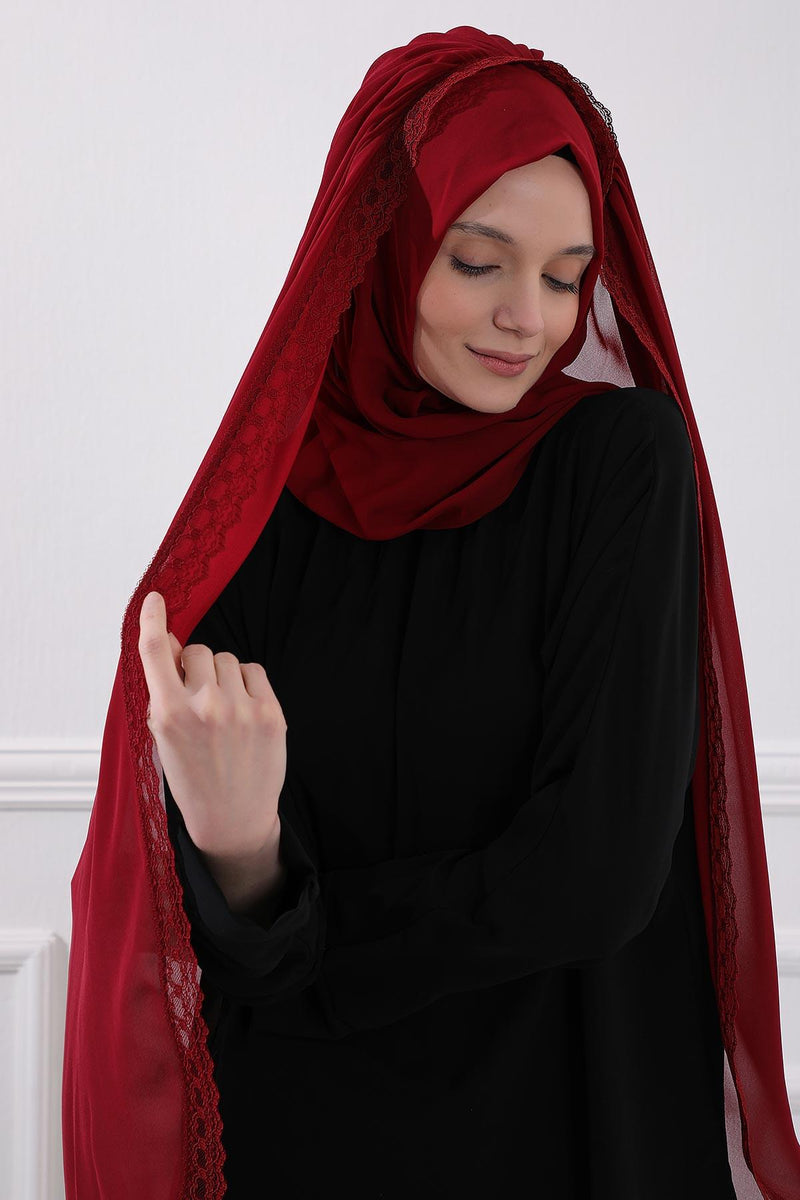 Shawl with Handmade Unique Lace Detail for Women Modesty Instant Chiffon Turban Cap Hat Head Wrap Premium Stylish Scarf,PS-20