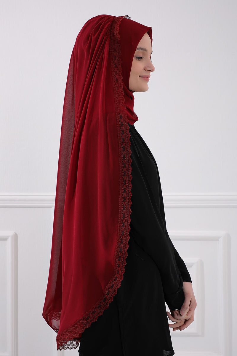 Shawl with Handmade Unique Lace Detail for Women Modesty Instant Chiffon Turban Cap Hat Head Wrap Premium Stylish Scarf,PS-20