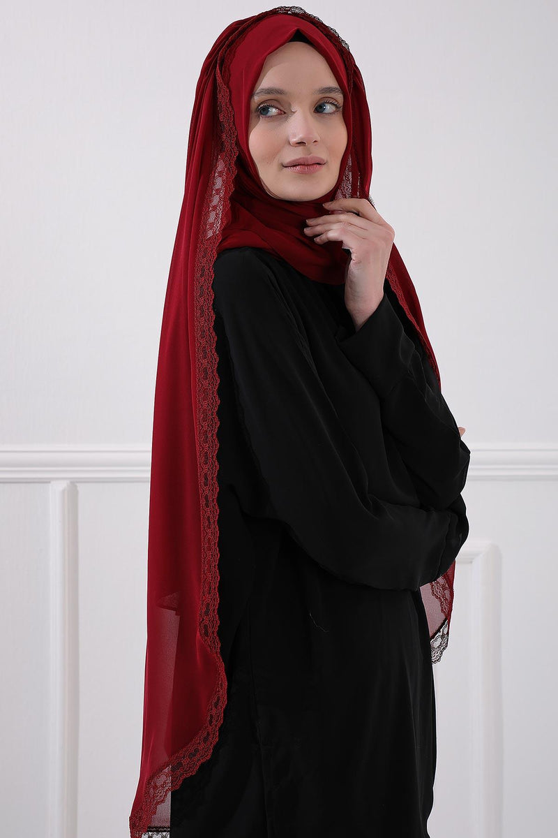 Shawl with Handmade Unique Lace Detail for Women Modesty Instant Chiffon Turban Cap Hat Head Wrap Premium Stylish Scarf,PS-20