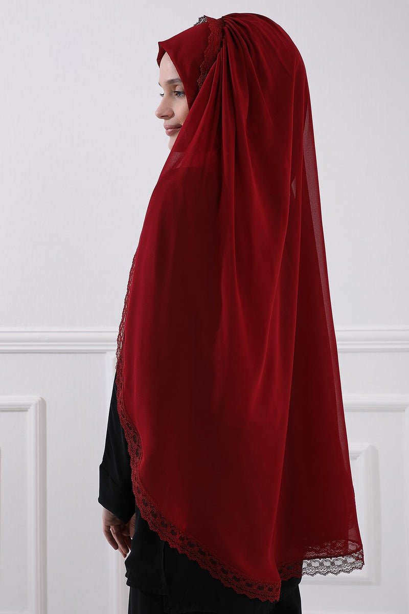 Shawl with Handmade Unique Lace Detail for Women Modesty Instant Chiffon Turban Cap Hat Head Wrap Premium Stylish Scarf,PS-20