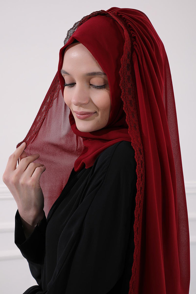 Shawl with Handmade Unique Lace Detail for Women Modesty Instant Chiffon Turban Cap Hat Head Wrap Premium Stylish Scarf,PS-20