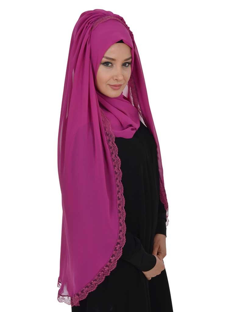 Shawl with Handmade Unique Lace Detail for Women Modesty Instant Chiffon Turban Cap Hat Head Wrap Premium Stylish Scarf,PS-20