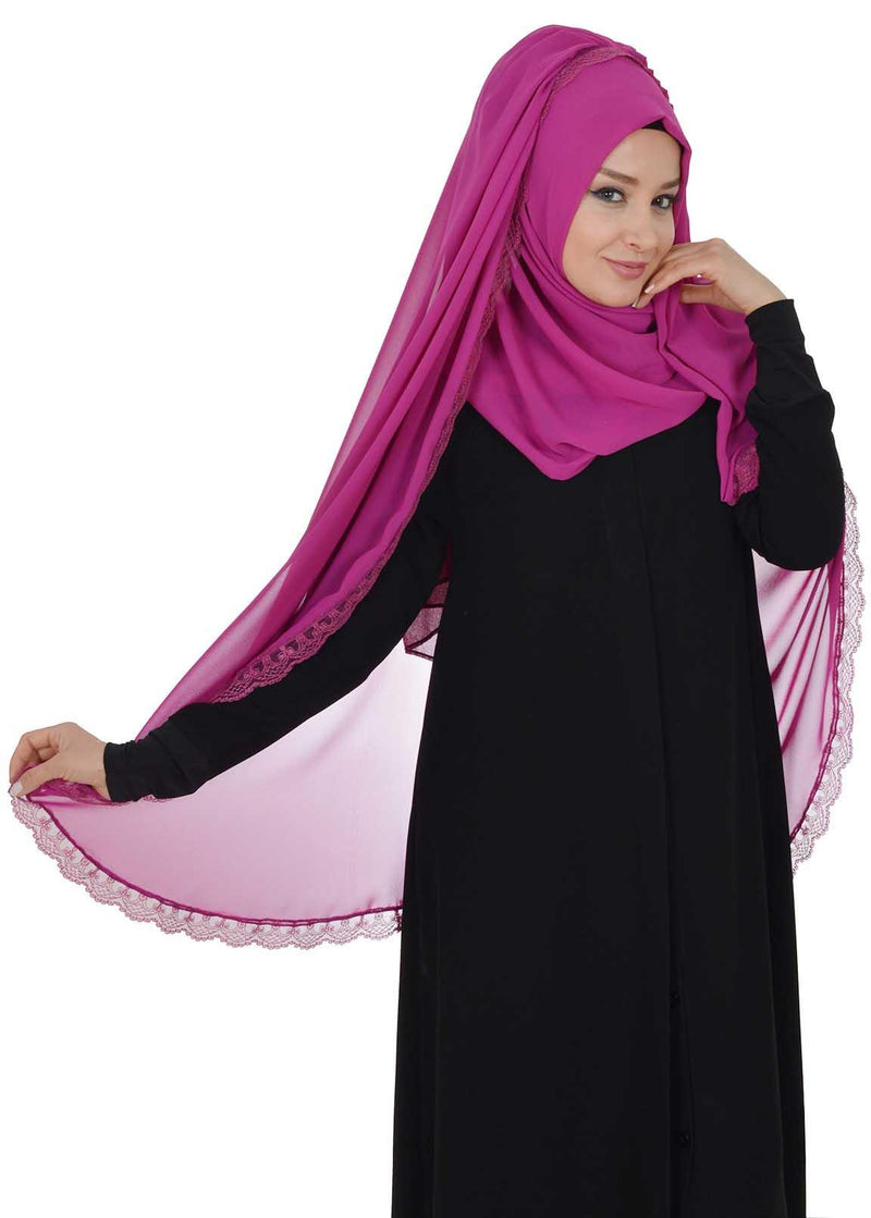 Shawl with Handmade Unique Lace Detail for Women Modesty Instant Chiffon Turban Cap Hat Head Wrap Premium Stylish Scarf,PS-20