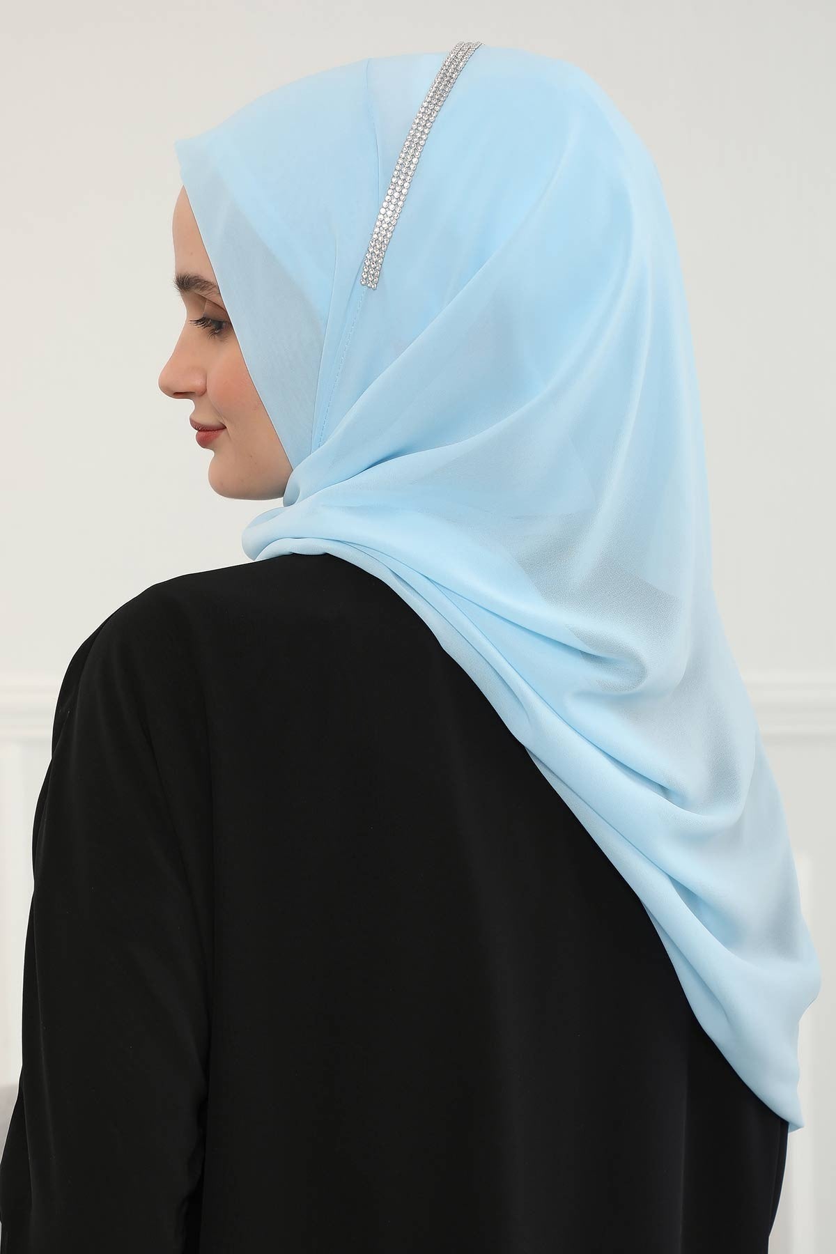 Shawl with Handmade Unique Stone Accessories for Women Chiffon Modesty Instant Turban Cap Hat Head Wrap Stylish Scarf High Quality Elegant Hijab,PS-22 Baby Blue
