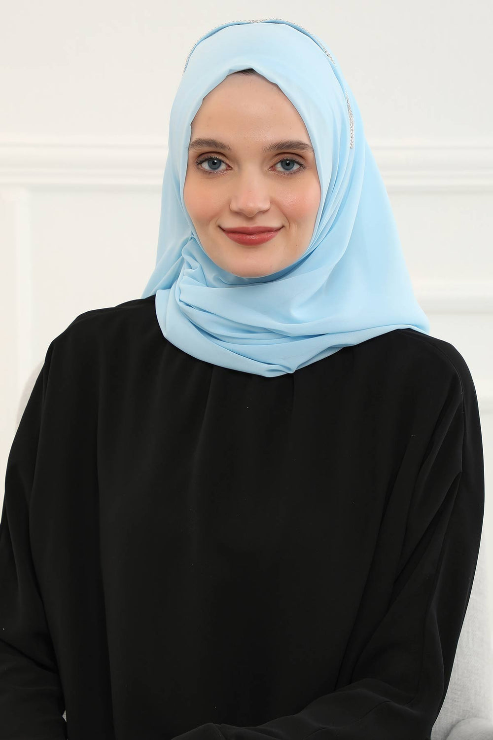 Shawl with Handmade Unique Stone Accessories for Women Chiffon Modesty Instant Turban Cap Hat Head Wrap Stylish Scarf High Quality Elegant Hijab,PS-22 Baby Blue