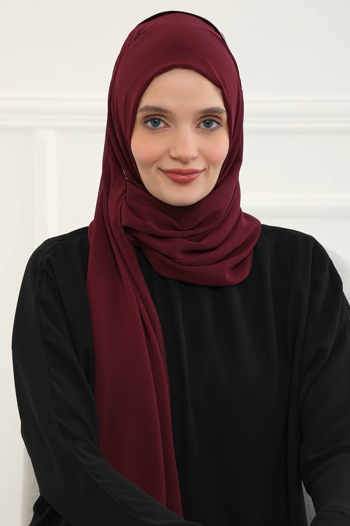 Shawl with Handmade Unique Stone Accessories for Women Chiffon Modesty Instant Turban Cap Hat Head Wrap Stylish Scarf High Quality Elegant Hijab,PS-22 Maroon