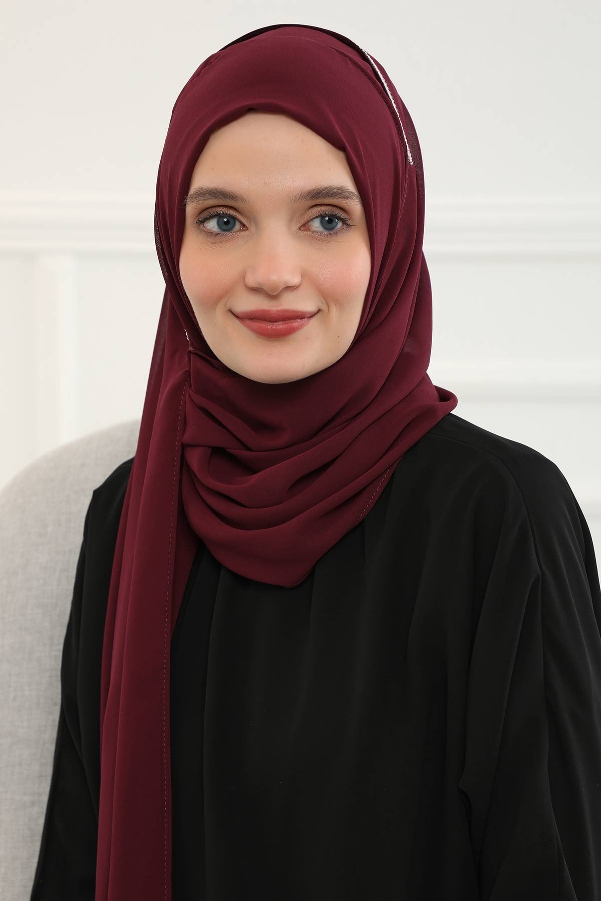 Shawl with Handmade Unique Stone Accessories for Women Chiffon Modesty Instant Turban Cap Hat Head Wrap Stylish Scarf High Quality Elegant Hijab,PS-22 Maroon