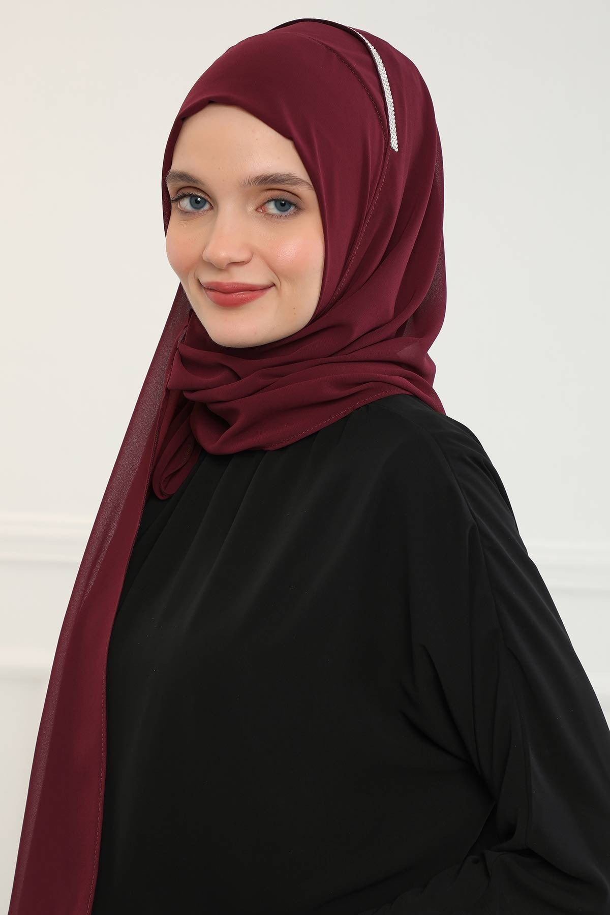 Shawl with Handmade Unique Stone Accessories for Women Chiffon Modesty Instant Turban Cap Hat Head Wrap Stylish Scarf High Quality Elegant Hijab,PS-22 Maroon