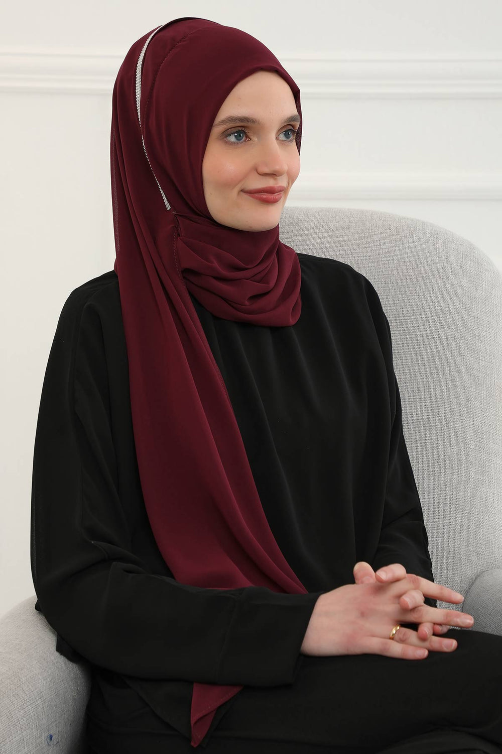 Shawl with Handmade Unique Stone Accessories for Women Chiffon Modesty Instant Turban Cap Hat Head Wrap Stylish Scarf High Quality Elegant Hijab,PS-22 Maroon