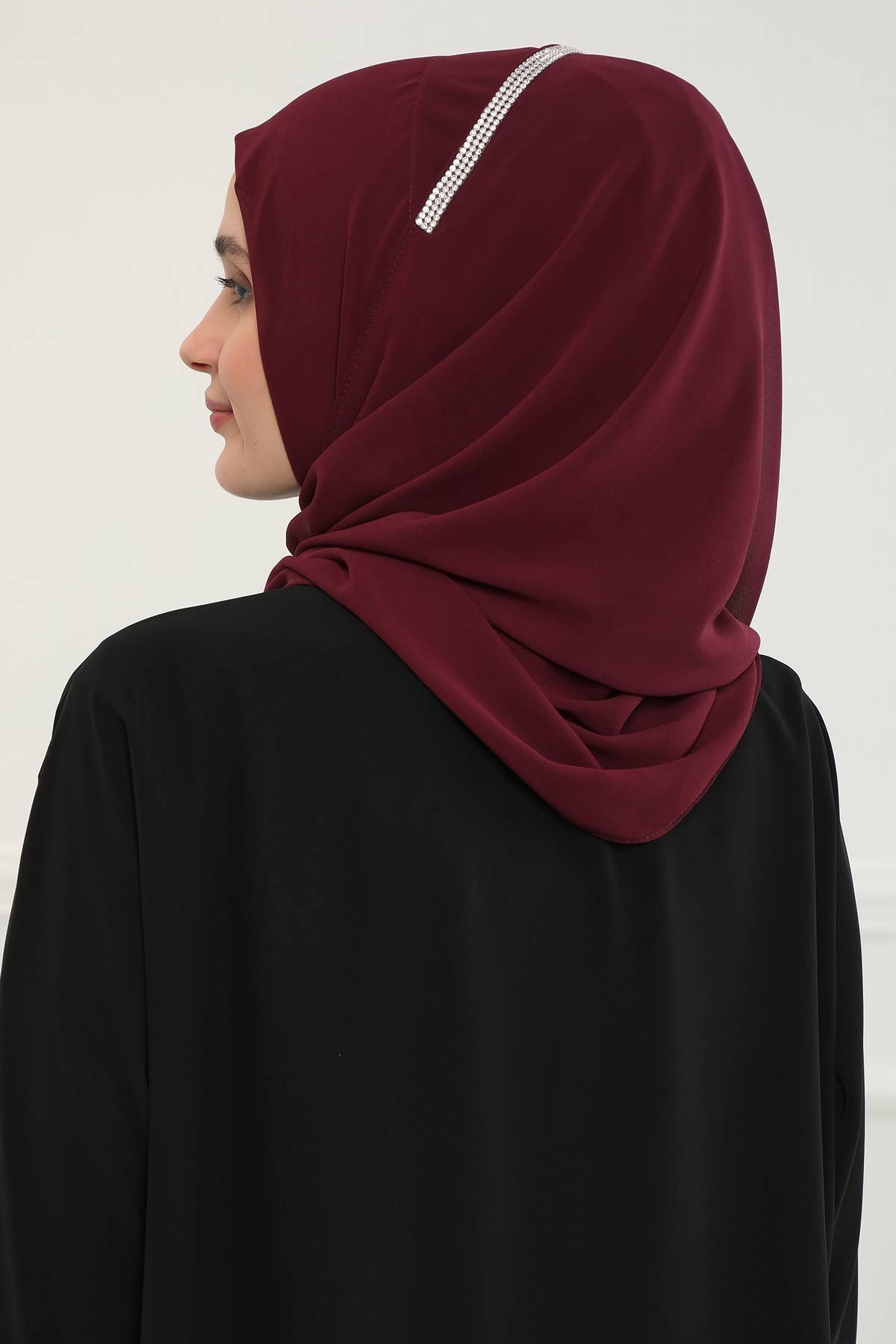 Shawl with Handmade Unique Stone Accessories for Women Chiffon Modesty Instant Turban Cap Hat Head Wrap Stylish Scarf High Quality Elegant Hijab,PS-22 Maroon