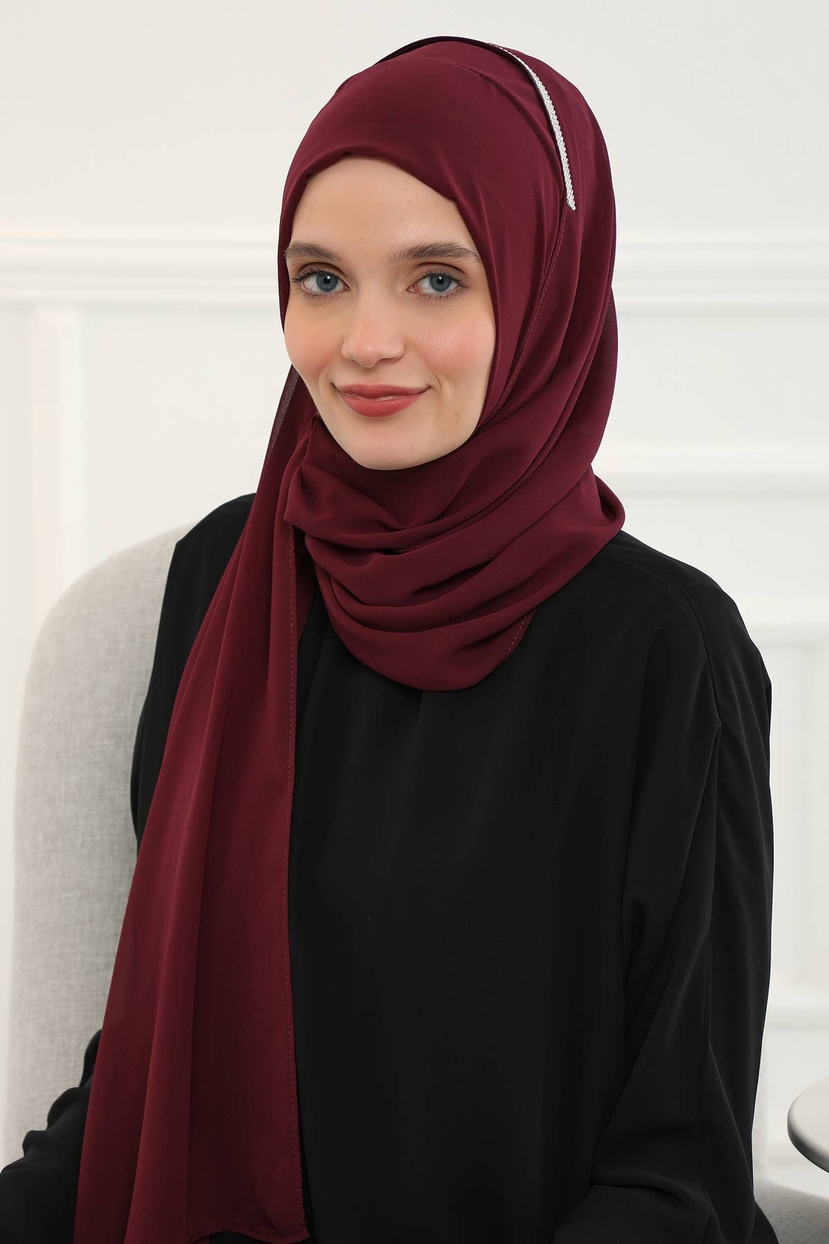 Shawl with Handmade Unique Stone Accessories for Women Chiffon Modesty Instant Turban Cap Hat Head Wrap Stylish Scarf High Quality Elegant Hijab,PS-22 Maroon