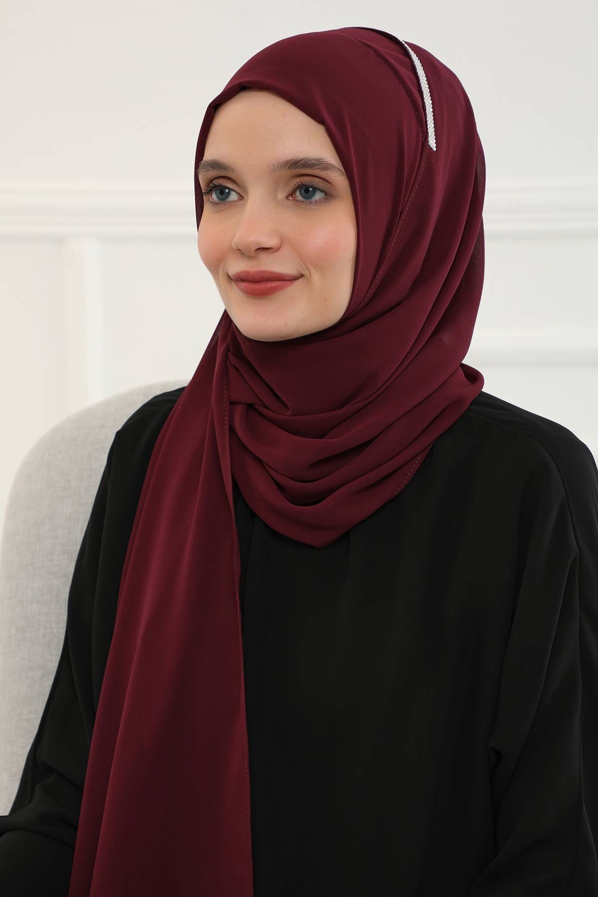 Shawl with Handmade Unique Stone Accessories for Women Chiffon Modesty Instant Turban Cap Hat Head Wrap Stylish Scarf High Quality Elegant Hijab,PS-22 Maroon