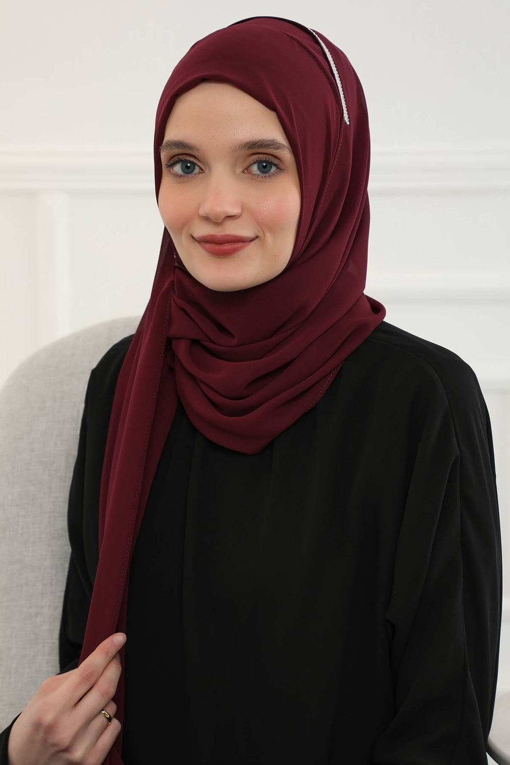 Shawl with Handmade Unique Stone Accessories for Women Chiffon Modesty Instant Turban Cap Hat Head Wrap Stylish Scarf High Quality Elegant Hijab,PS-22 Maroon