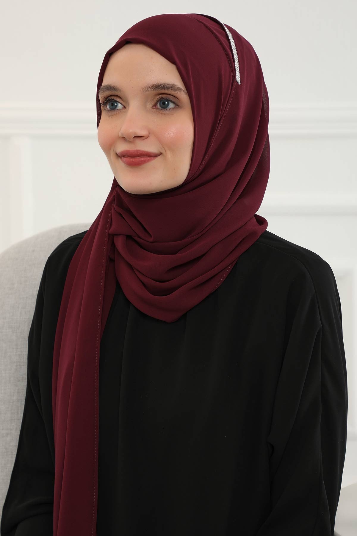 Shawl with Handmade Unique Stone Accessories for Women Chiffon Modesty Instant Turban Cap Hat Head Wrap Stylish Scarf High Quality Elegant Hijab,PS-22 Maroon