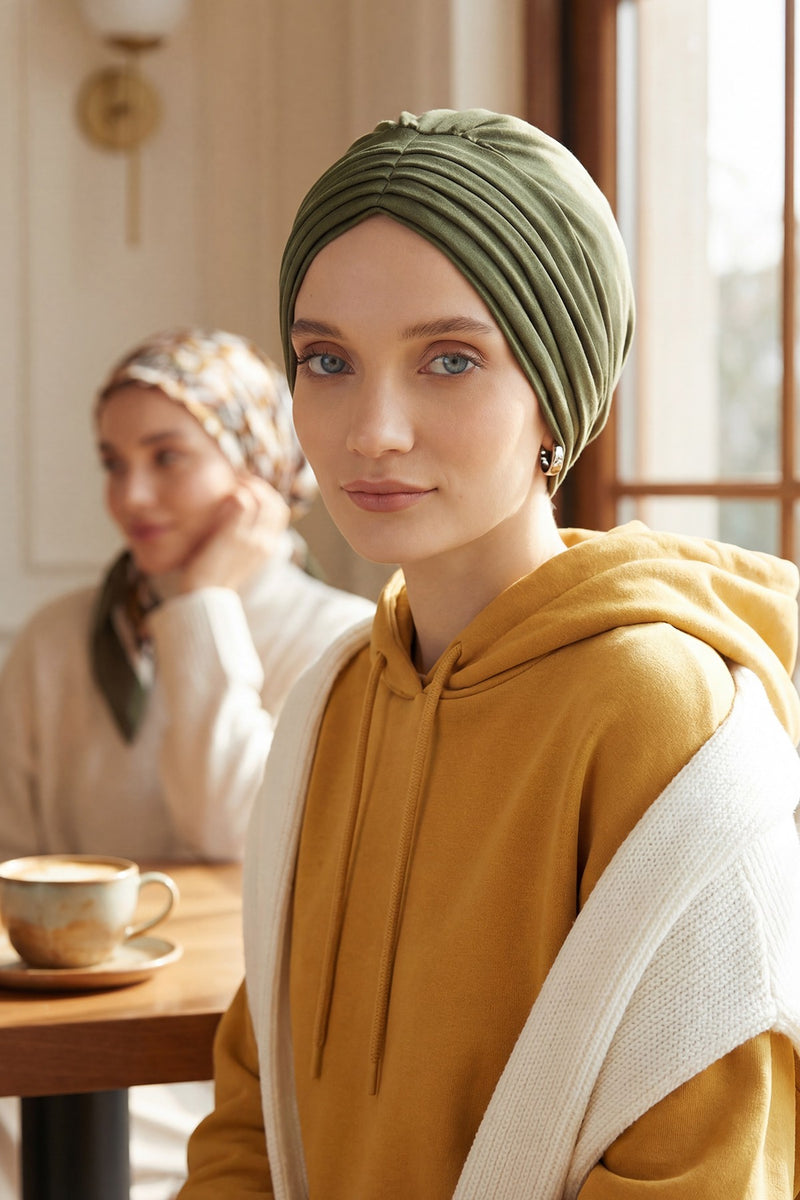 Shirred Elegance Head Turban For Women Fashion Instant Turban Shirred Head Scarf, Plain & Comfortable Stylish Bonnet Cap for Women,B-13