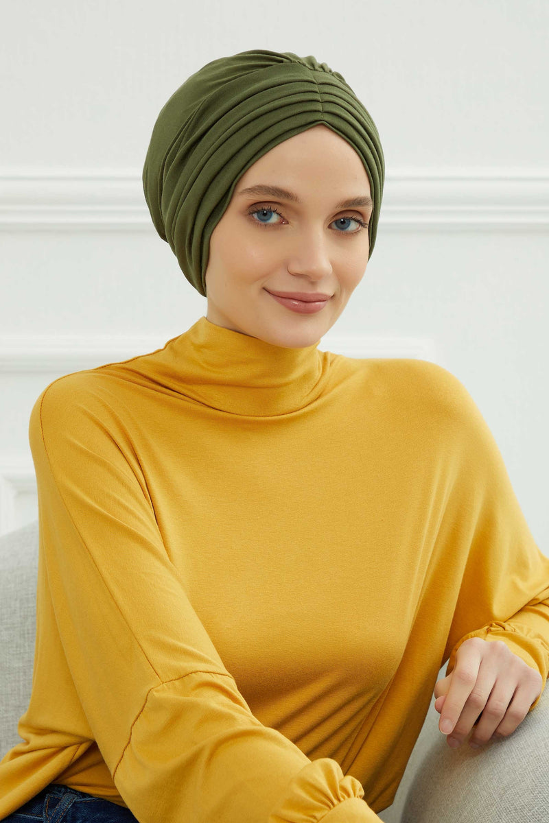 Shirred Elegance Head Turban For Women Fashion Instant Turban Shirred Head Scarf, Plain & Comfortable Stylish Bonnet Cap for Women,B-13