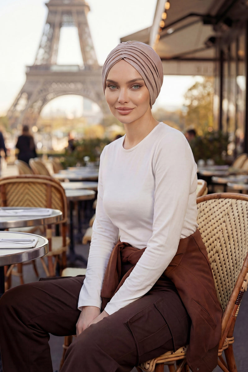 Shirred Elegance Head Turban For Women Fashion Instant Turban Shirred Head Scarf, Plain & Comfortable Stylish Bonnet Cap for Women,B-13