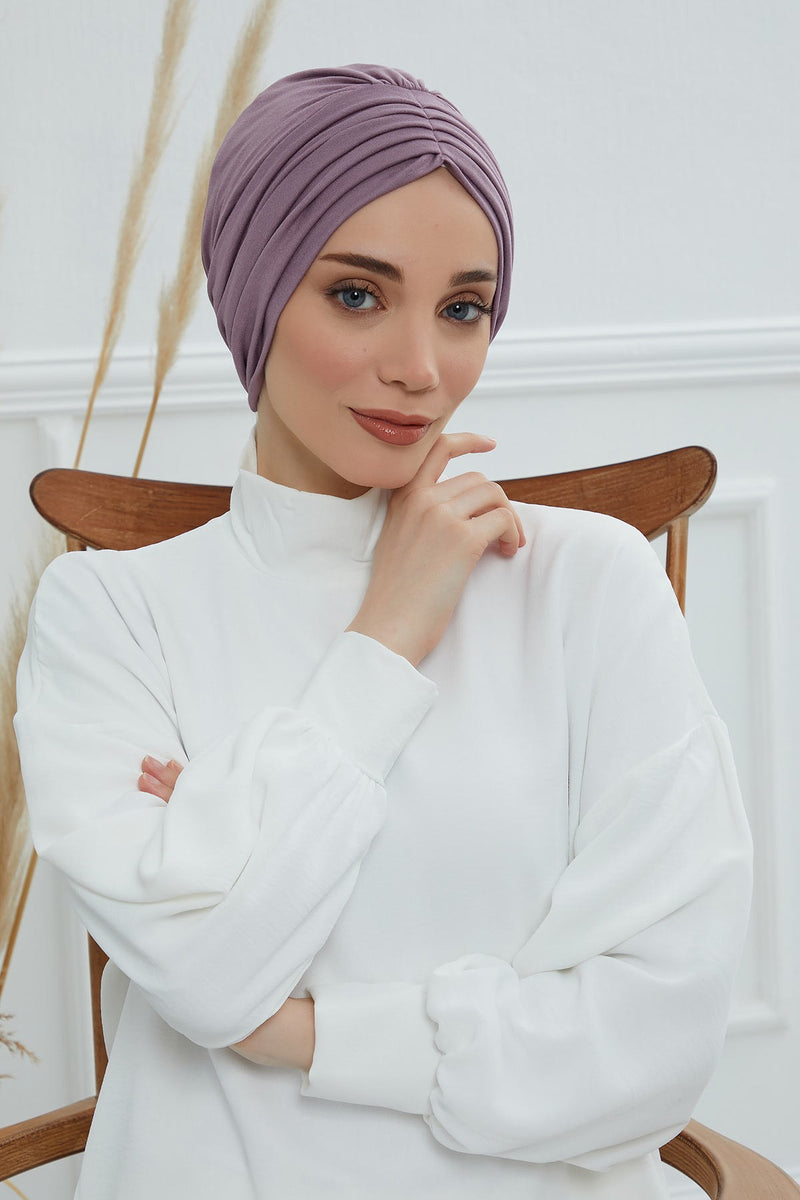 Shirred Elegance Head Turban For Women Fashion Instant Turban Shirred Head Scarf, Plain & Comfortable Stylish Bonnet Cap for Women,B-13