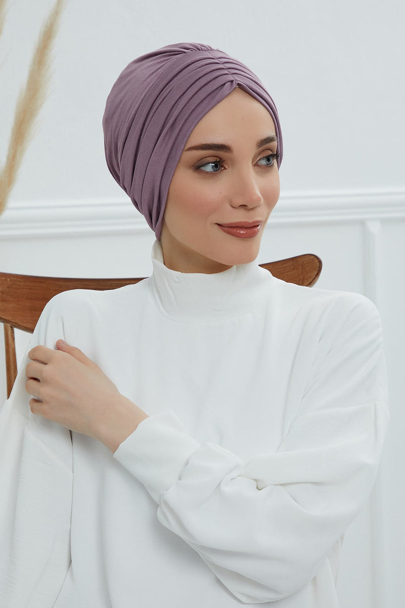 Shirred Elegance Head Turban For Women Fashion Instant Turban Shirred Head Scarf, Plain & Comfortable Stylish Bonnet Cap for Women,B-13