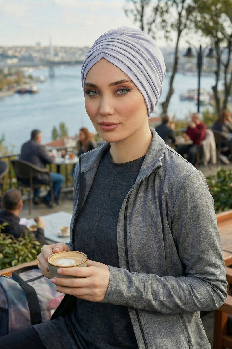 Shirred Elegance Head Turban For Women Fashion Instant Turban Shirred Head Scarf, Plain & Comfortable Stylish Bonnet Cap for Women,B-13