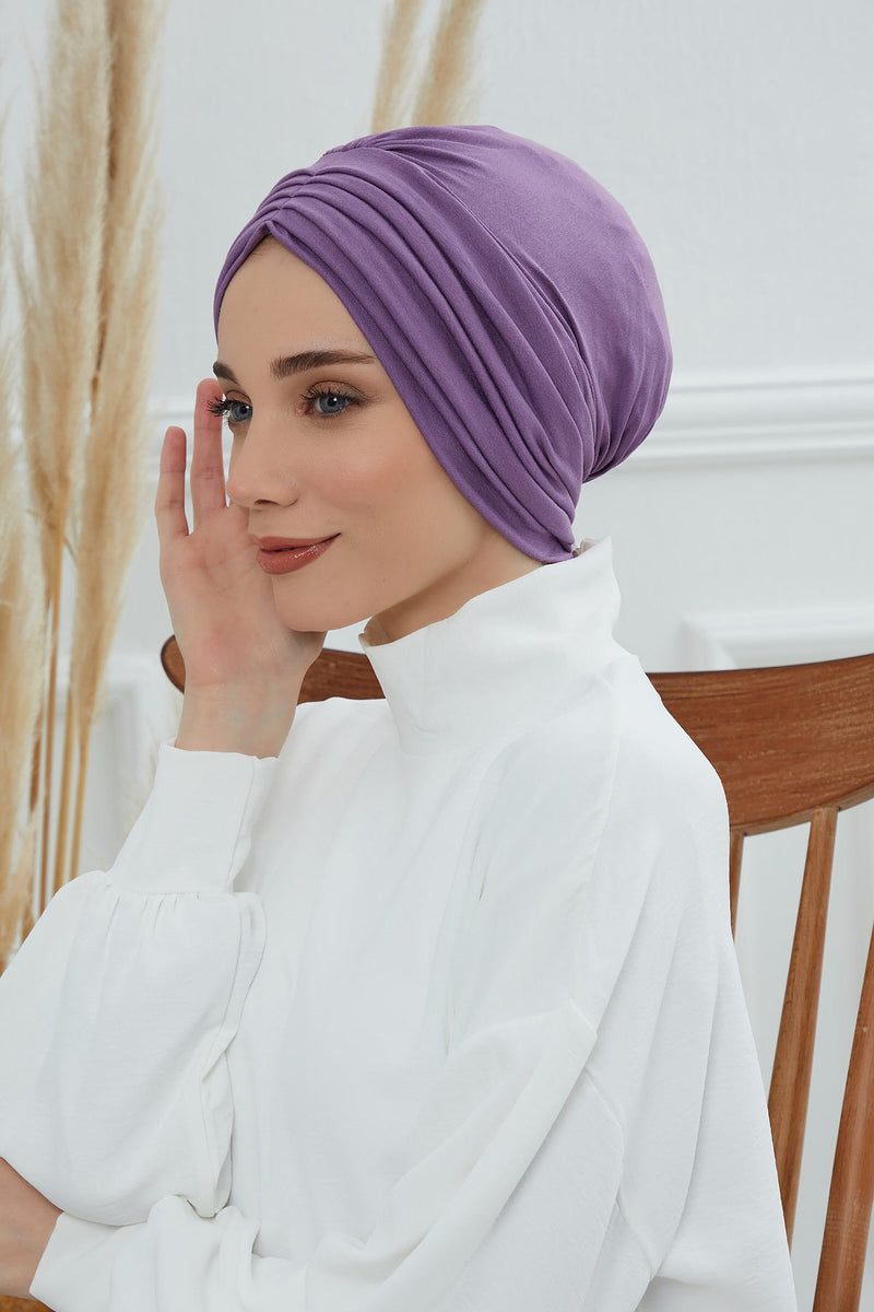 Shirred Elegance Head Turban For Women Fashion Instant Turban Shirred Head Scarf, Plain & Comfortable Stylish Bonnet Cap for Women,B-13