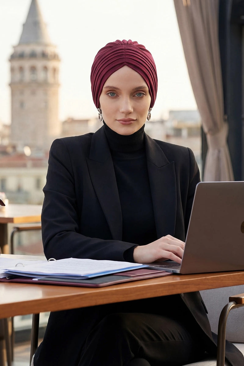 Shirred Elegance Head Turban For Women Fashion Instant Turban Shirred Head Scarf, Plain & Comfortable Stylish Bonnet Cap for Women,B-13