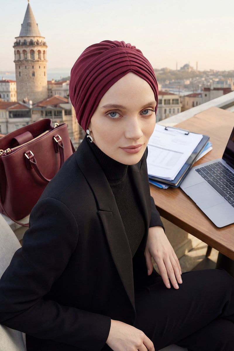 Shirred Elegance Head Turban For Women Fashion Instant Turban Shirred Head Scarf, Plain & Comfortable Stylish Bonnet Cap for Women,B-13