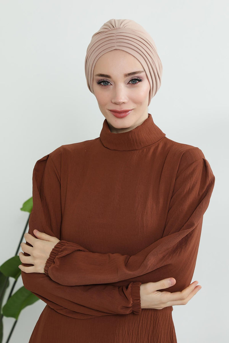 Shirred Elegance Head Turban For Women Fashion Instant Turban Shirred Head Scarf, Plain & Comfortable Stylish Bonnet Cap for Women,B-13