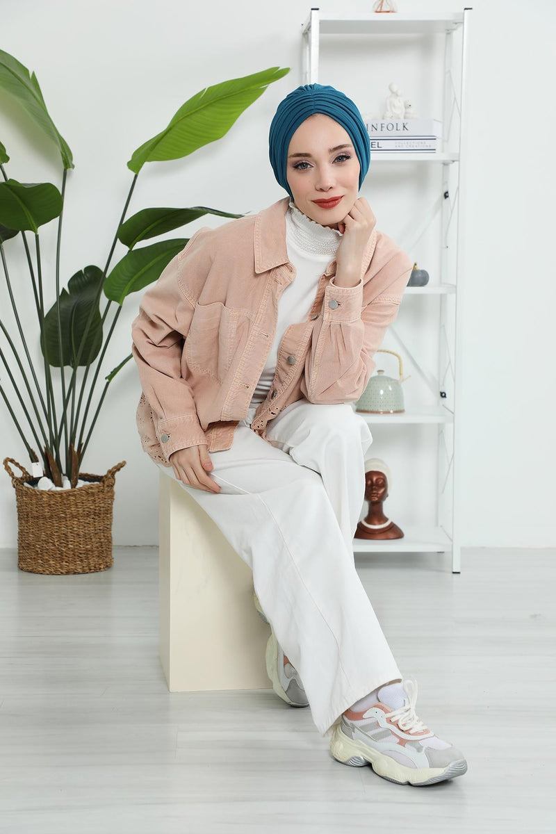 Shirred Elegance Head Turban For Women Fashion Instant Turban Shirred Head Scarf, Plain & Comfortable Stylish Bonnet Cap for Women,B-13