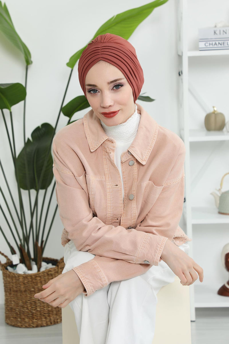 Shirred Elegance Head Turban For Women Fashion Instant Turban Shirred Head Scarf, Plain & Comfortable Stylish Bonnet Cap for Women,B-13