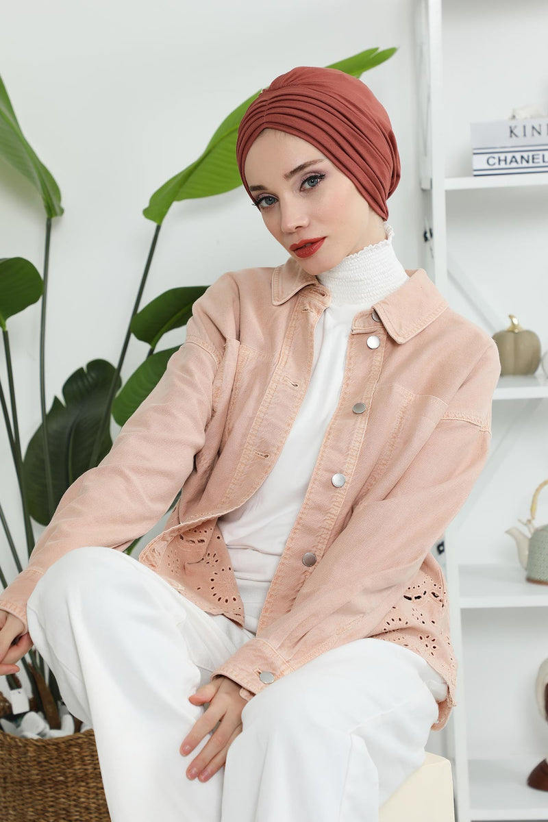 Shirred Elegance Head Turban For Women Fashion Instant Turban Shirred Head Scarf, Plain & Comfortable Stylish Bonnet Cap for Women,B-13