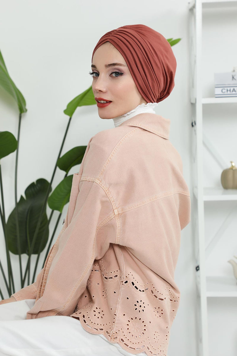 Shirred Elegance Head Turban For Women Fashion Instant Turban Shirred Head Scarf, Plain & Comfortable Stylish Bonnet Cap for Women,B-13