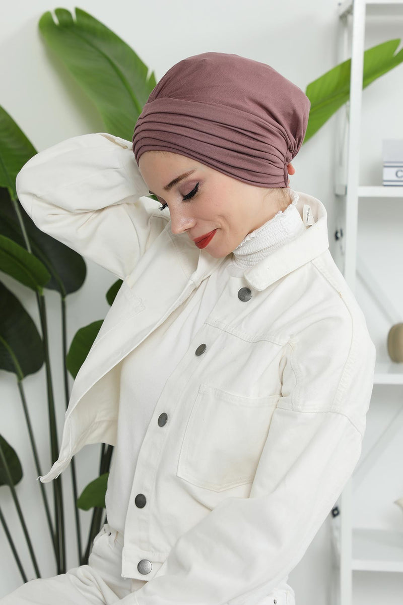 Shirred Elegance Head Turban For Women Fashion Instant Turban Shirred Head Scarf, Plain & Comfortable Stylish Bonnet Cap for Women,B-13