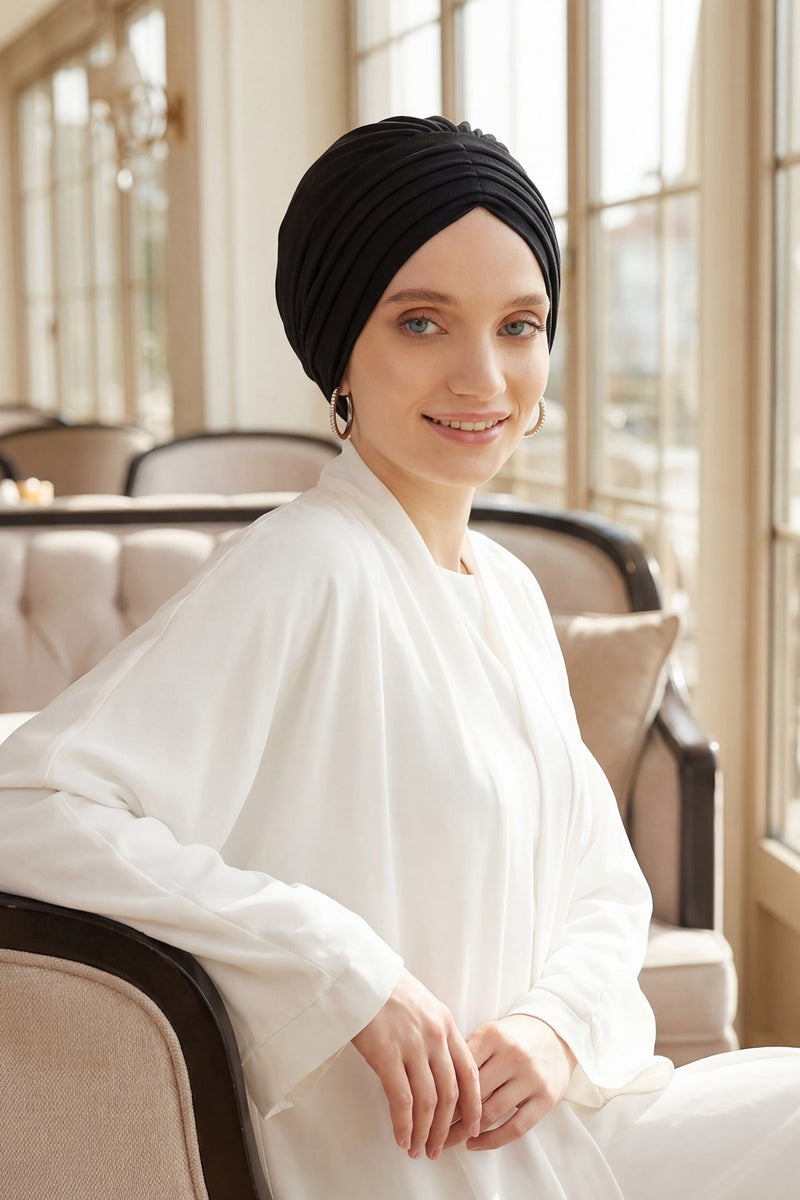 Shirred Elegance Head Turban For Women Fashion Instant Turban Shirred Head Scarf, Plain & Comfortable Stylish Bonnet Cap for Women,B-13
