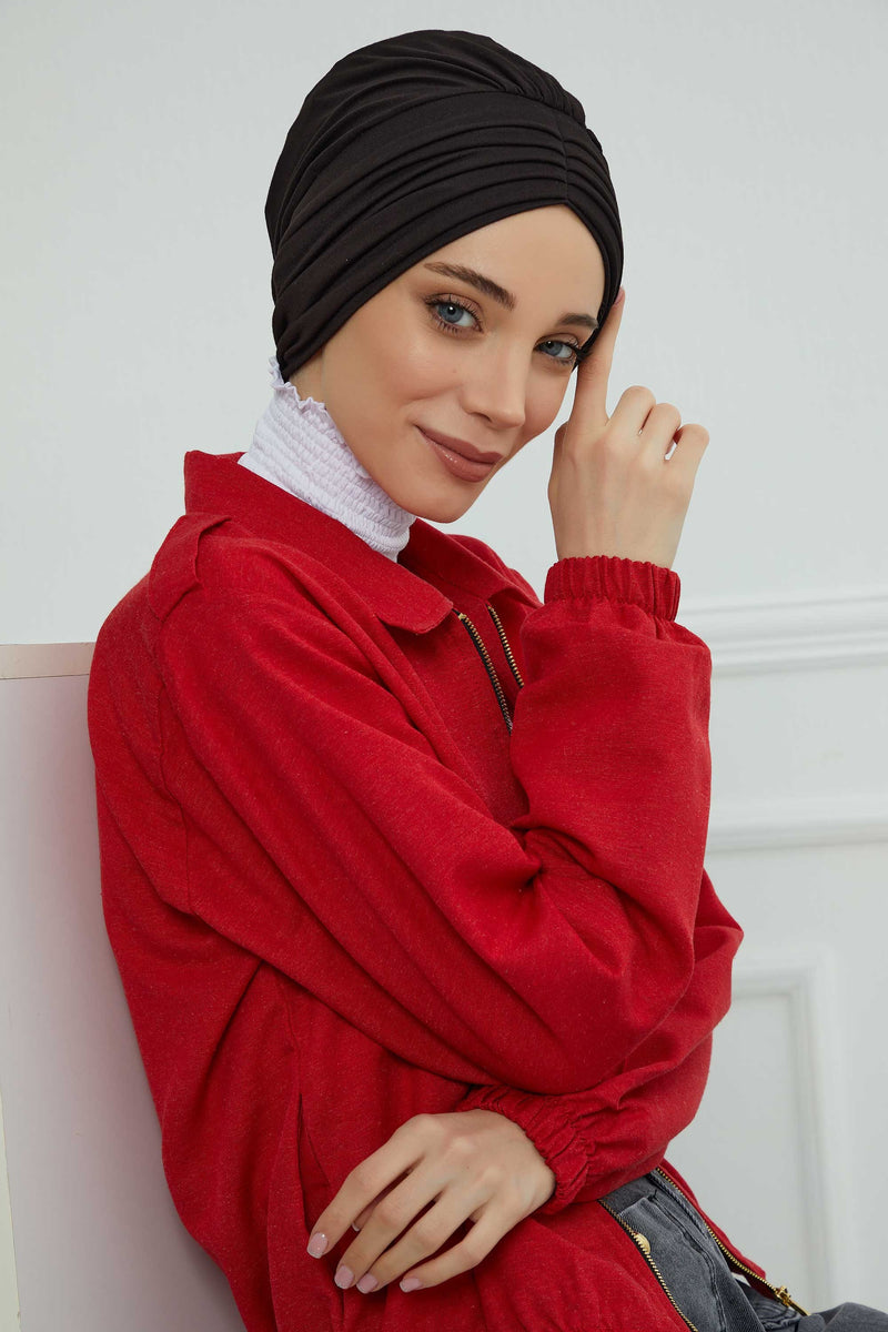 Shirred Elegance Head Turban For Women Fashion Instant Turban Shirred Head Scarf, Plain & Comfortable Stylish Bonnet Cap for Women,B-13