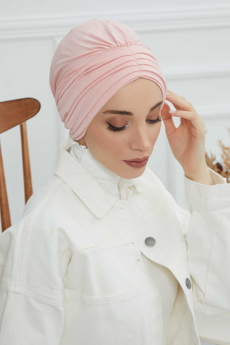 Shirred Elegance Head Turban For Women Fashion Instant Turban Shirred Head Scarf, Plain & Comfortable Stylish Bonnet Cap for Women,B-13