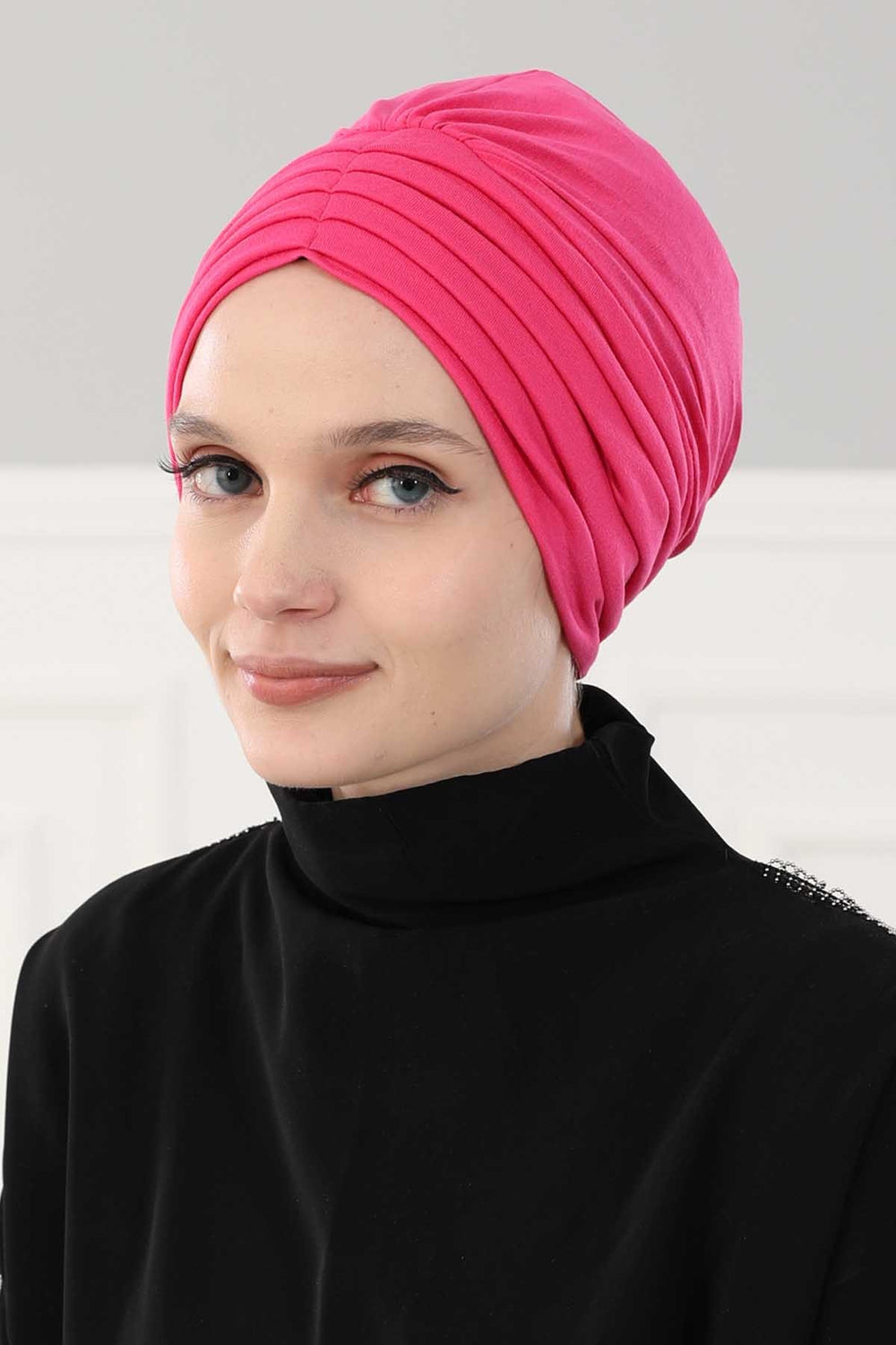 Shirred Elegance Head Turban For Women Fashion Instant Turban Shirred Head Scarf, Plain & Comfortable Stylish Bonnet Cap for Women,B-13 Fuchsia