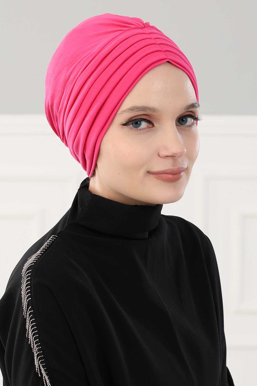 Shirred Elegance Head Turban For Women Fashion Instant Turban Shirred Head Scarf, Plain & Comfortable Stylish Bonnet Cap for Women,B-13 Fuchsia