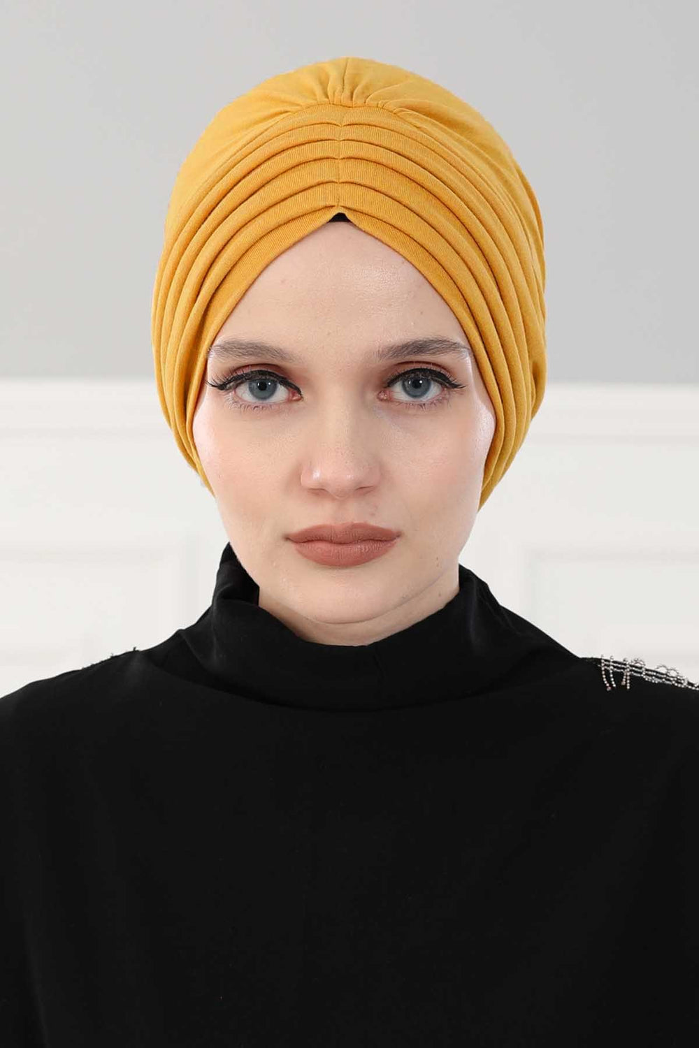 Shirred Elegance Head Turban For Women Fashion Instant Turban Shirred Head Scarf, Plain & Comfortable Stylish Bonnet Cap for Women,B-13 Mustard Yellow