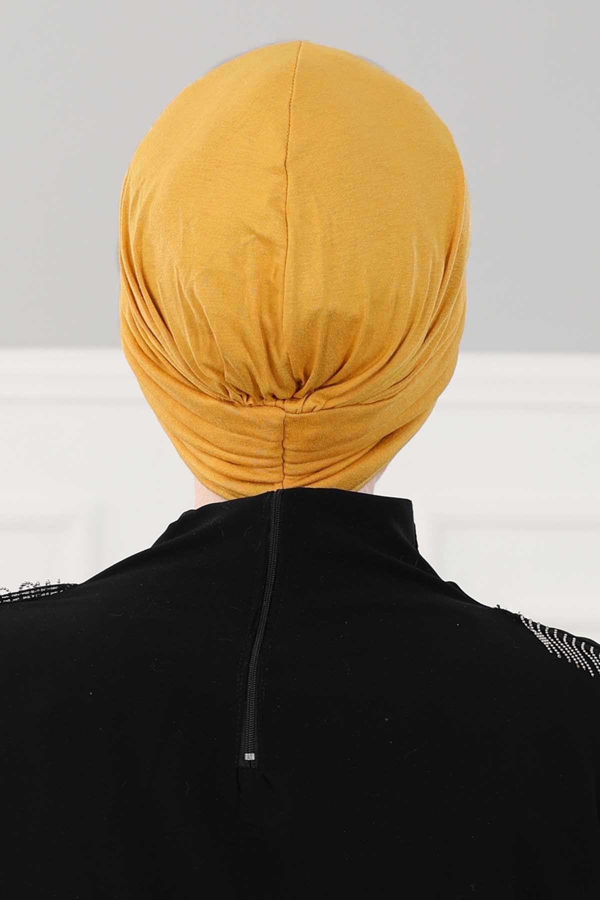 Shirred Elegance Head Turban For Women Fashion Instant Turban Shirred Head Scarf, Plain & Comfortable Stylish Bonnet Cap for Women,B-13 Mustard Yellow