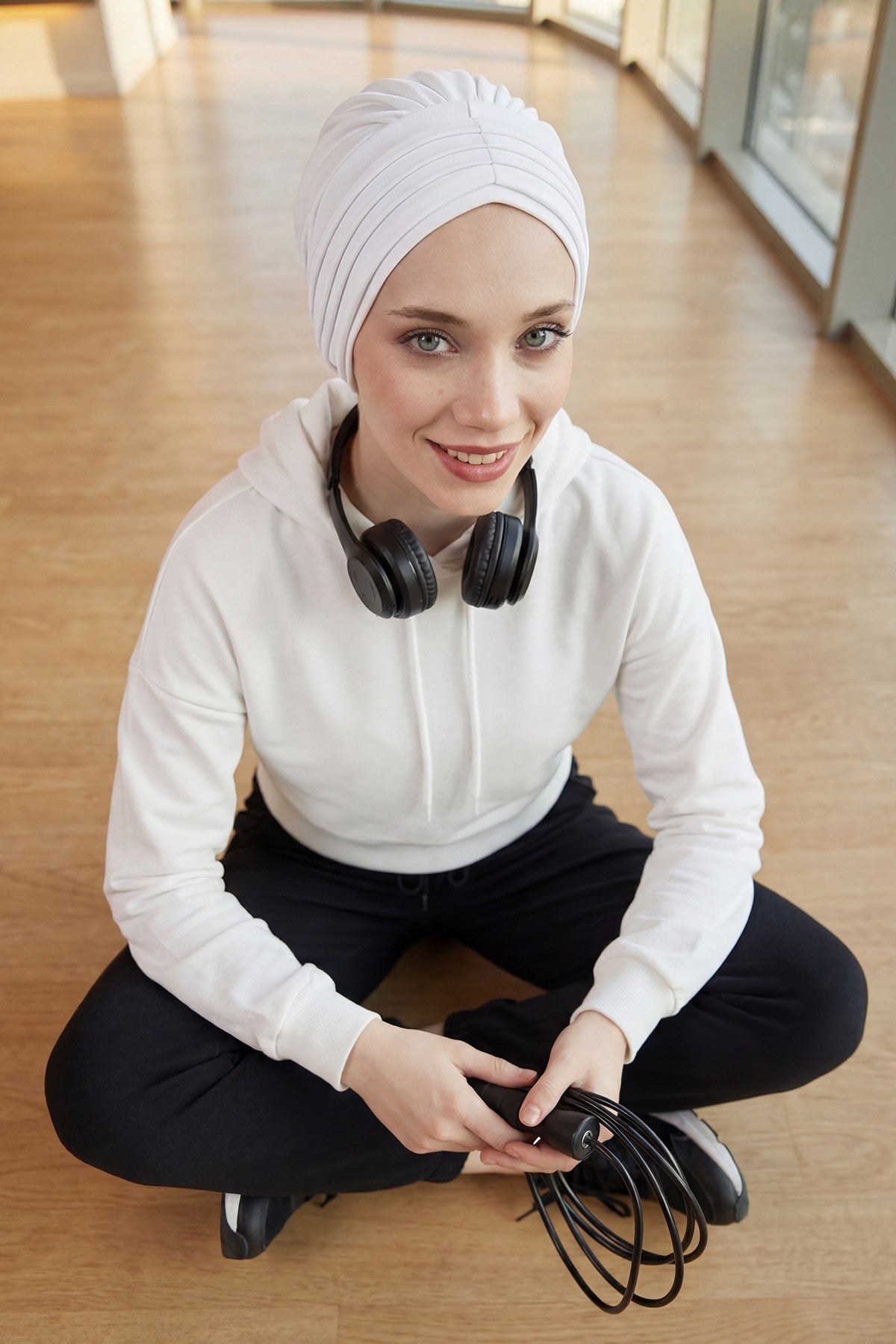 Shirred Elegance Head Turban For Women Fashion Instant Turban Shirred Head Scarf, Plain & Comfortable Stylish Bonnet Cap for Women,B-13 White