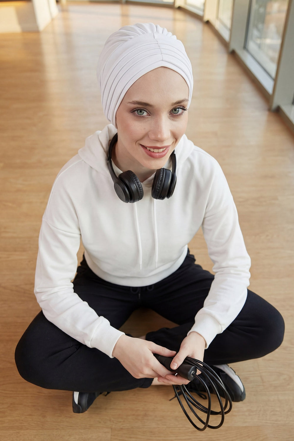 Shirred Elegance Head Turban For Women Fashion Instant Turban Shirred Head Scarf, Plain & Comfortable Stylish Bonnet Cap for Women,B-13 White