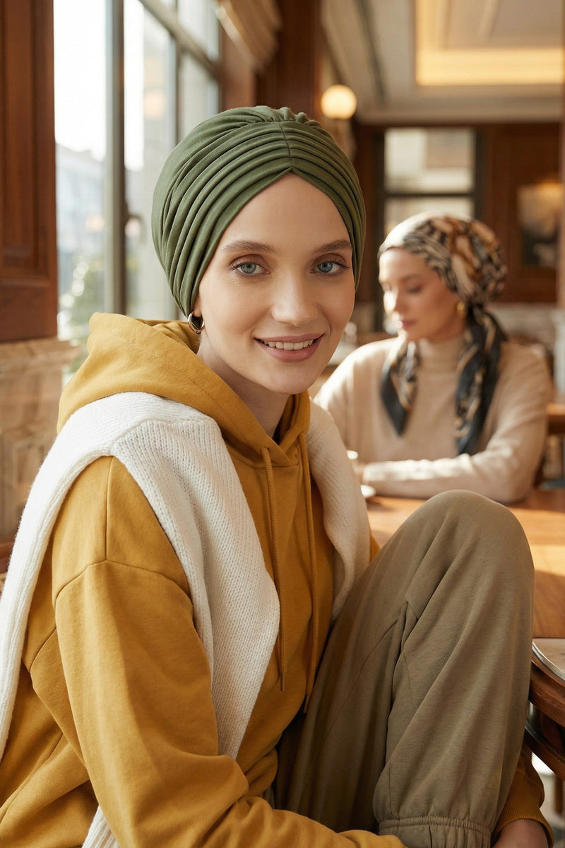 Shirred Elegance Head Turban For Women Fashion Instant Turban Shirred Head Scarf, Plain & Comfortable Stylish Bonnet Cap for Women,B-13