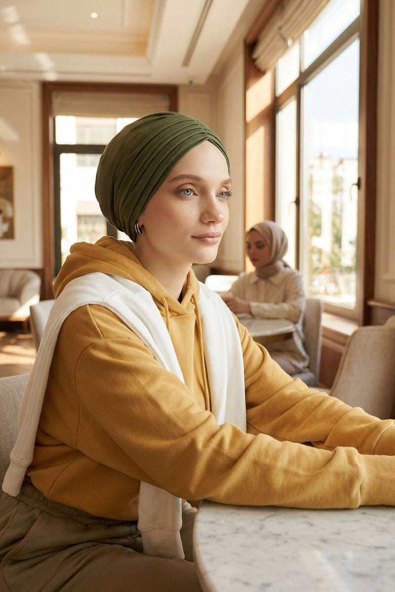Shirred Elegance Head Turban For Women Fashion Instant Turban Shirred Head Scarf, Plain & Comfortable Stylish Bonnet Cap for Women,B-13